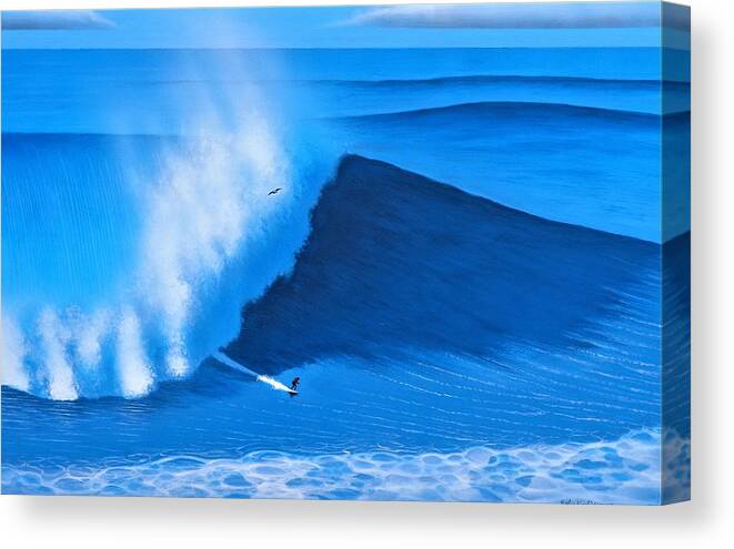 Surfing Canvas Print featuring the painting Nazare Portugal 11-08-2017 by John Kaelin