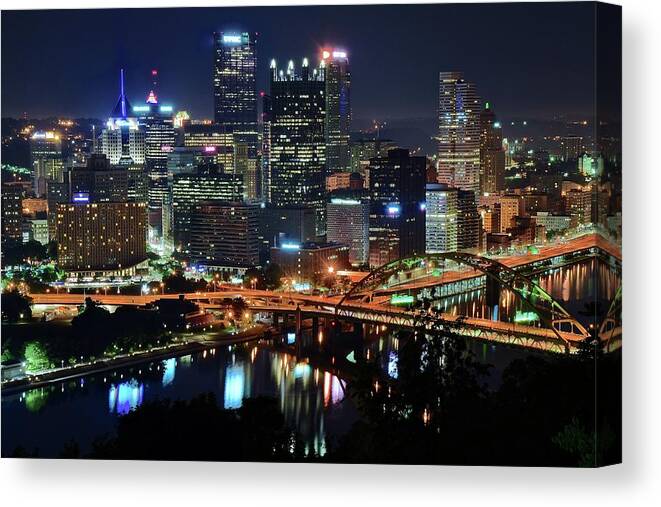 Pittsburgh Canvas Print featuring the photograph Pittsburgh Above the Point by Frozen in Time Fine Art Photography