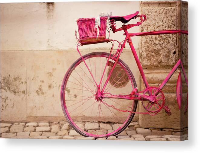Outdoors Canvas Print featuring the photograph Neon Pink Vintage Bike by Claudia Casal