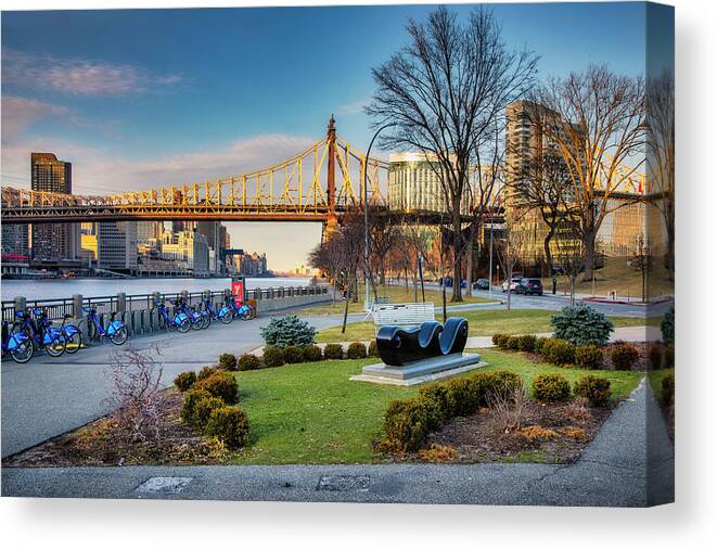 Estock Canvas Print featuring the digital art New York City, Roosevelt Island, View From South Point Park by Lumiere