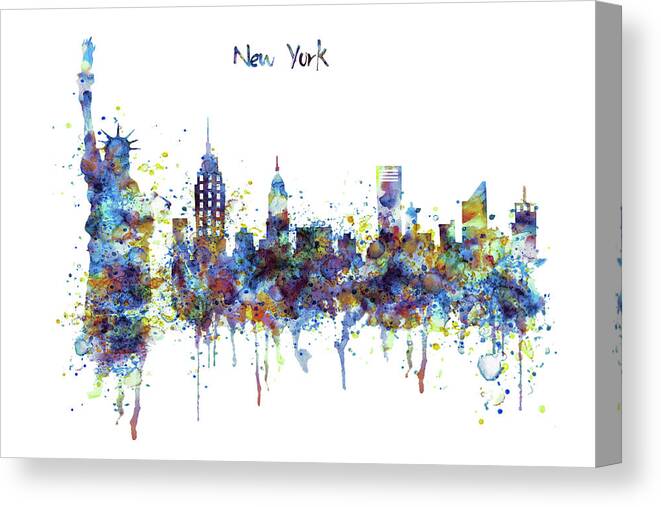 New York Canvas Print featuring the painting New York Watercolor Skyline by Marian Voicu