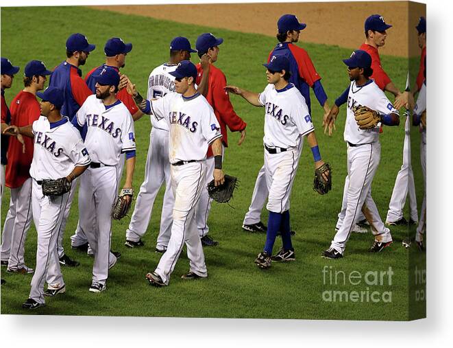 Playoffs Canvas Print featuring the photograph New York Yankees V Texas Rangers, Game 2 by Ronald Martinez