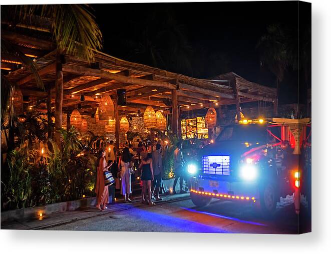 Tulum Canvas Print featuring the photograph Night out in Tulum Mexico Nightlife by Toby McGuire