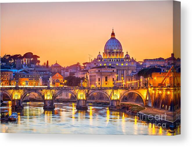 Capital Canvas Print featuring the photograph Night View At St Peters Cathedral by S.borisov
