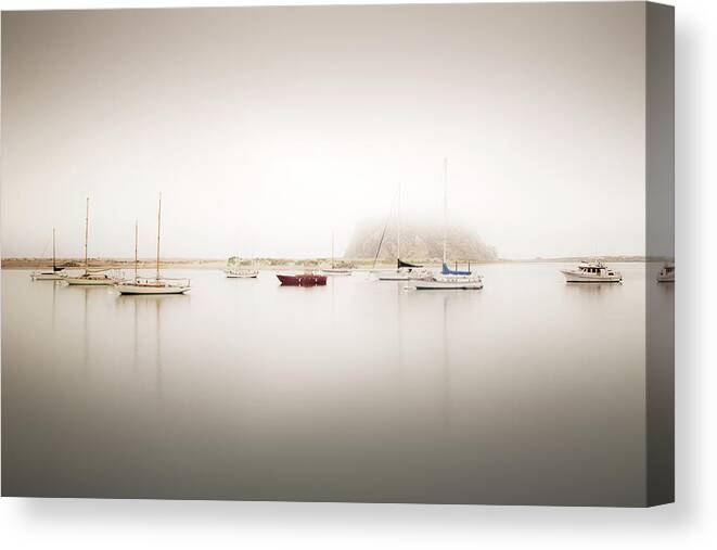 Boats Canvas Print featuring the photograph Nine Boats & Rock by Moises Levy