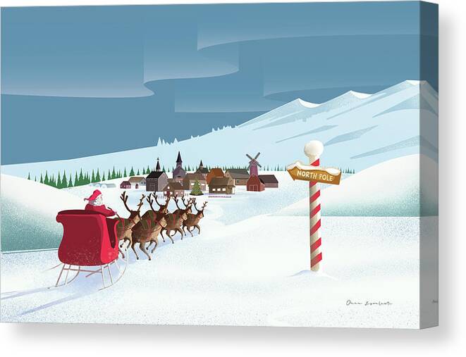 Animals Canvas Print featuring the painting North Pole Christmas by Omar Escalante
