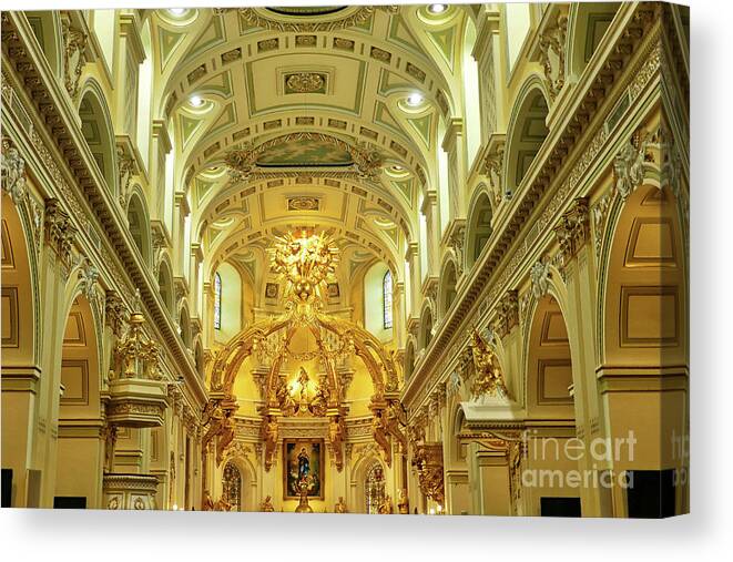 Cathedral Basilica Of Notre Dame De Quebec Canvas Print featuring the photograph Notre Dame Cathedral in Quebec City by Amy Dundon