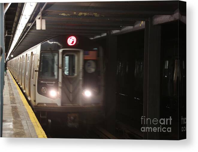 Nyc Canvas Print featuring the photograph NYC Subway F Train by Chuck Kuhn