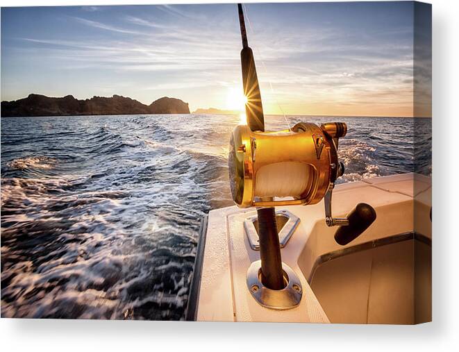 Ocean Fishing Reel On A Boat In The Canvas Print / Canvas Art by Grandriver  