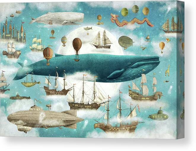 Ocean Canvas Print featuring the drawing Ocean Meets Sky by Eric Fan