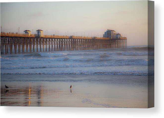 Oceanside Pier Canvas Print featuring the photograph Oceanside California Big Wave Surfing 2 by Catherine Walters