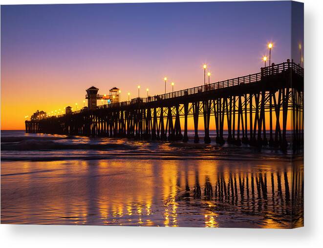 Sunset At Pier Canvas Print featuring the photograph Oceanside California Pier Purple Sunset 313 by Catherine Walters