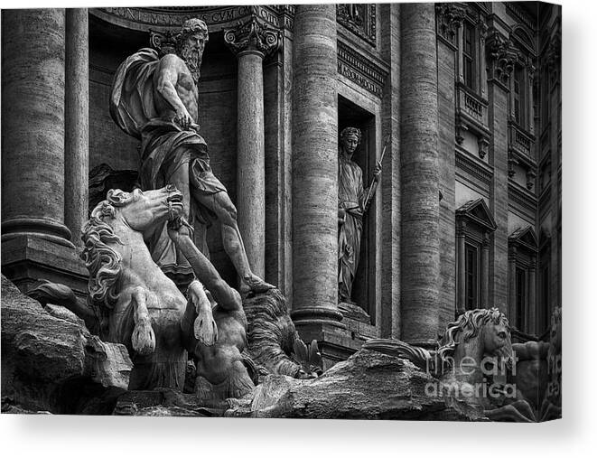 Sea Horse Canvas Print featuring the photograph Oceanus Of Trevi Fountain, Rome, Italy by Tunart