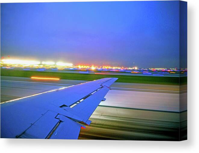 Jet Canvas Print featuring the photograph O'Hare Night Takeoff by Climate Change VI - Sales