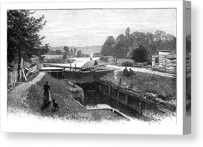 Engraving Canvas Print featuring the drawing Old Windsor Lock, River Thames by Print Collector
