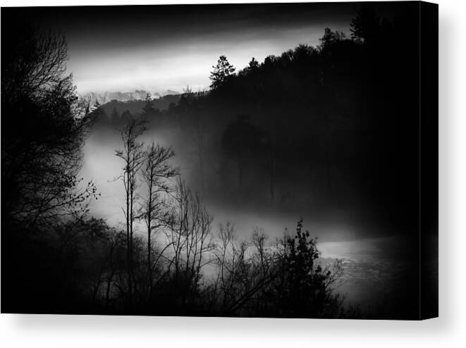 Fog Canvas Print featuring the photograph On The River by Nic Keller