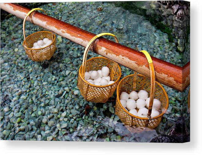 Hanging Canvas Print featuring the photograph Onsen Boiling Eggs by Jung-pang Wu