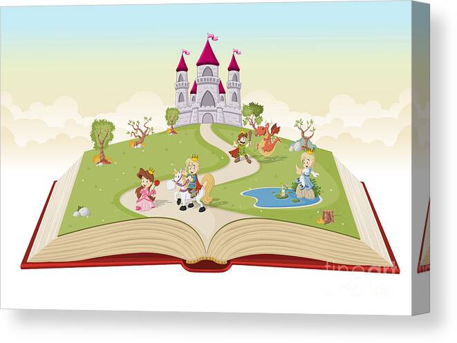 Magic Canvas Print featuring the digital art Open Book With Cartoon Princesses by Denis Cristo