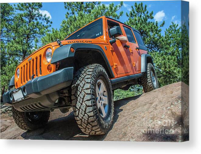 Jeep Canvas Print featuring the photograph Orange Wrangler Rubicon by Tony Baca