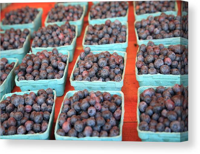 Fruit Carton Canvas Print featuring the photograph Organic Blueberries by Wendy Connett