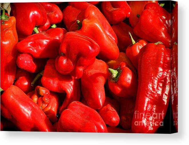 Red Canvas Print featuring the photograph Organic Red Peppers by Olivier Le Queinec