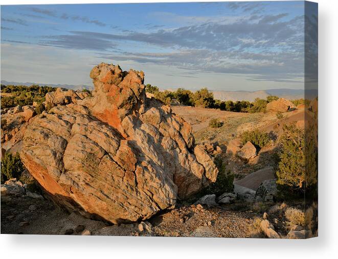 Little Park Road Bentonite Site Canvas Print featuring the photograph Ornate Boulder in Bentonite Site on Little Park Road by Ray Mathis