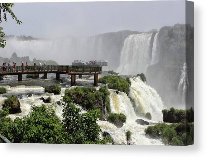 Scenics Canvas Print featuring the photograph Out On The Walkway, Iguassu Falls by Larigan - Patricia Hamilton