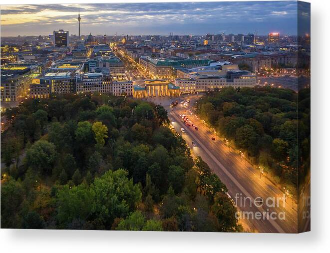 Berlin Canvas Print featuring the photograph Over Berlin Tiergarten and Brandenburg Gate by Mike Reid