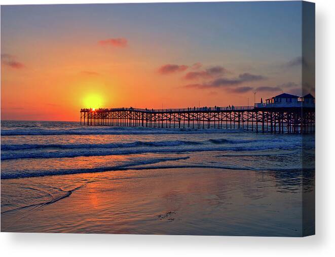Pier Canvas Print featuring the photograph Pacific Beach Pier Sunset by Peter Tellone