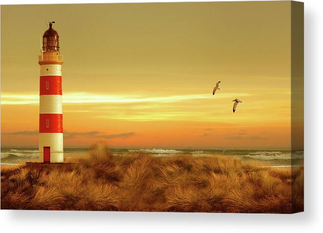 Lighthouse Canvas Print featuring the painting Pacific Sunset 5 by Carlos Casamayor