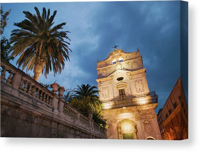 Fan Palm Tree Canvas Print featuring the photograph Palazzo Arcivescovile, Piazza Del by Renaud Visage
