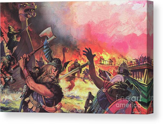 Viking Canvas Print featuring the painting Paris Under Attack From The Vikings by Andrew Howat