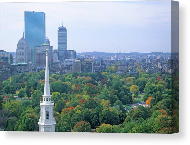 Treetop Canvas Print featuring the photograph Park Street Church, Common And Backbay by Franz Marc Frei