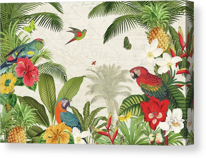 Amaryllis Canvas Print featuring the painting Parrot Paradise I by Katie Pertiet