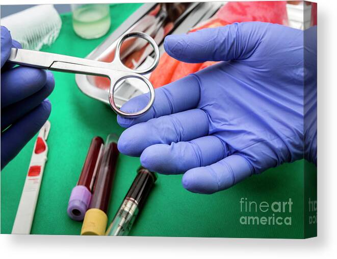 Assistance Canvas Print featuring the photograph Passing Surgical Instruments by Digicomphoto/science Photo Library