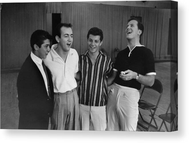 Usa Canvas Print featuring the photograph Pat Boone;Paul Anka;Frankie Avalon;Bobby Darin by Peter Stackpole