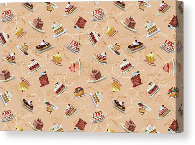 Pattiserie Pattern Canvas Print featuring the mixed media Pattiserie Pattern by Fiona Stokes-gilbert