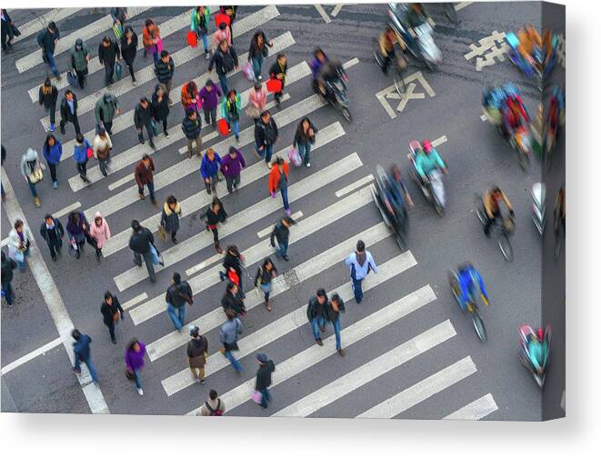 Young Men Canvas Print featuring the photograph Pedestrian Crossing, Shanghai by Rwp Uk