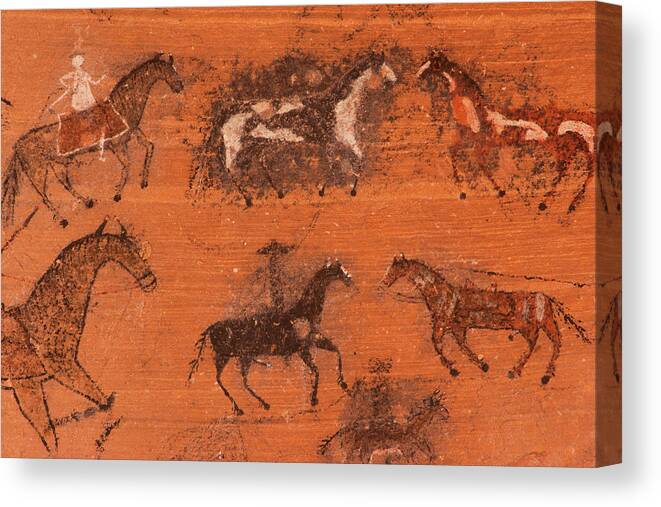 Horse Canvas Print featuring the photograph Petroglyphs, Canyon De Chelly National by Mint Images/ Art Wolfe