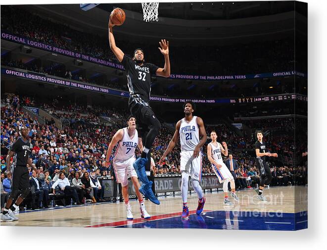 Karl-anthony Towns Canvas Print featuring the photograph Philadelphia 76ers V Minnesota by Jesse D. Garrabrant