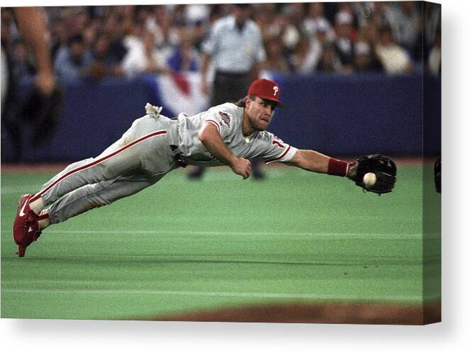 American League Baseball Canvas Print featuring the photograph Philadephia Phillies V Toronto Blue Jays by Ronald C. Modra/sports Imagery