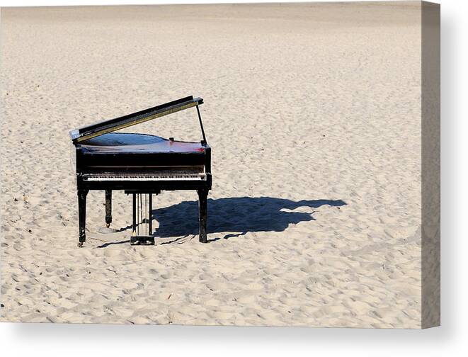 Shadow Canvas Print featuring the photograph Piano On Beach by Hans Joachim Breuer