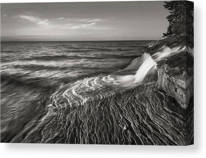 Great Lakes Canvas Print featuring the photograph Pictured Rocks Michigan II Bw by Alan Majchrowicz