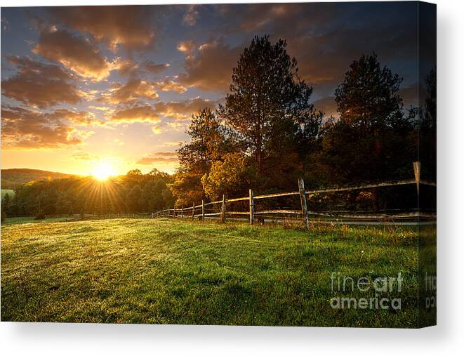 Country Canvas Print featuring the photograph Picturesque Landscape Fenced Ranch by Gergely Zsolnai