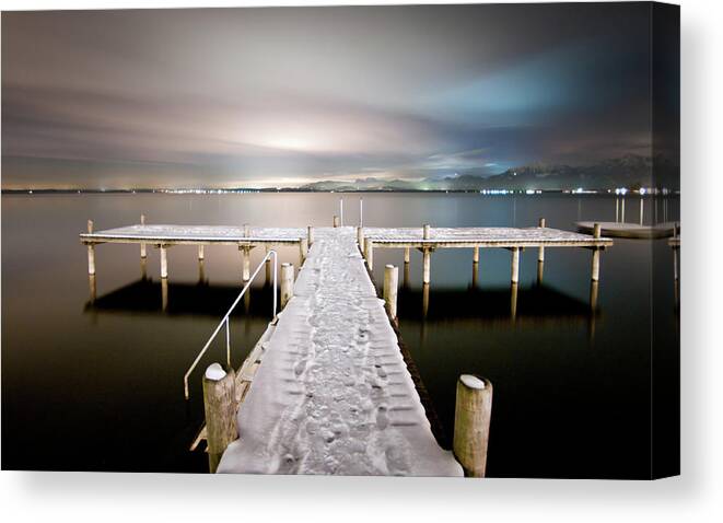 Tranquility Canvas Print featuring the photograph Pier At Night by Daitozen