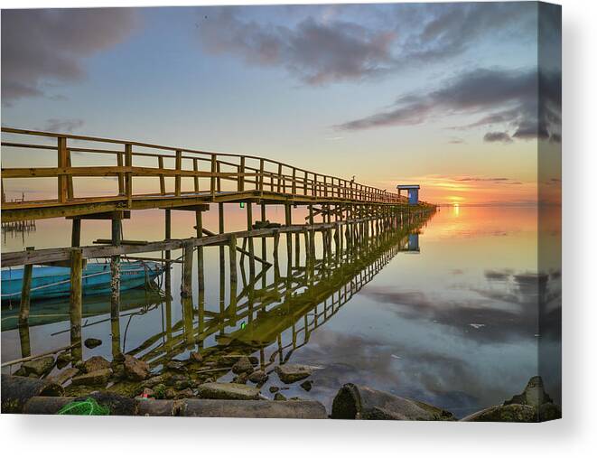 Pier Canvas Print featuring the photograph Pier on Pier Sunrise by Christopher Rice