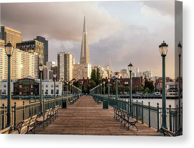 San Francisco Canvas Print featuring the photograph Pier Seven And Transamerica Pyramid by Alexander Spatari