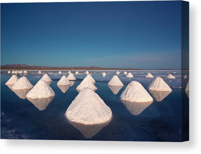 Mineral Canvas Print featuring the photograph Piles Of Salt Dry In The Arid by Mint Images/ Art Wolfe