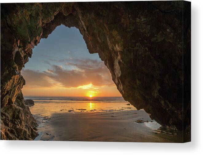 Pismo Beach Canvas Print featuring the photograph Pismo Caves Sunset by Mike Long