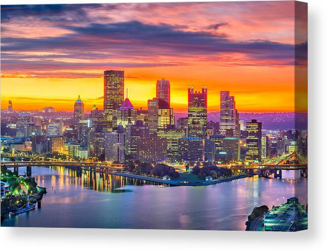 Landscape Canvas Print featuring the photograph Pittsburgh, Pennsylvania, Usa City by Sean Pavone